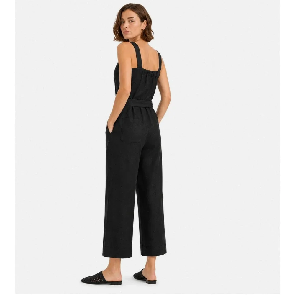 Everlane The Linen Side Button Jumpsuit Womens 4 100% European Flax Linen Black